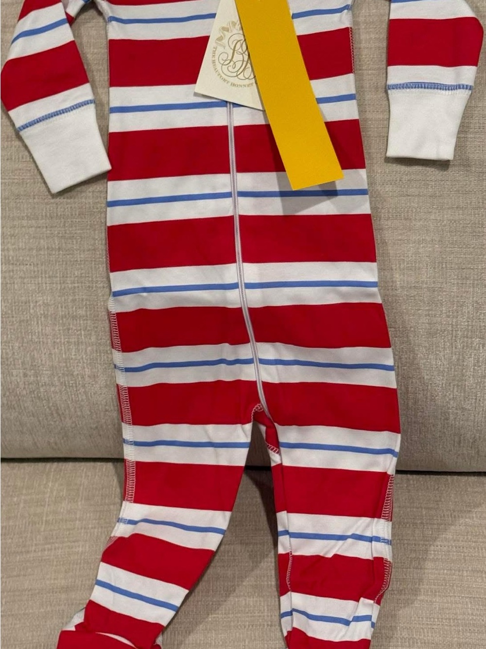 The Beaufort Bonnet Company Red, White & Blue Striped Zip-Front Footie Pajamas